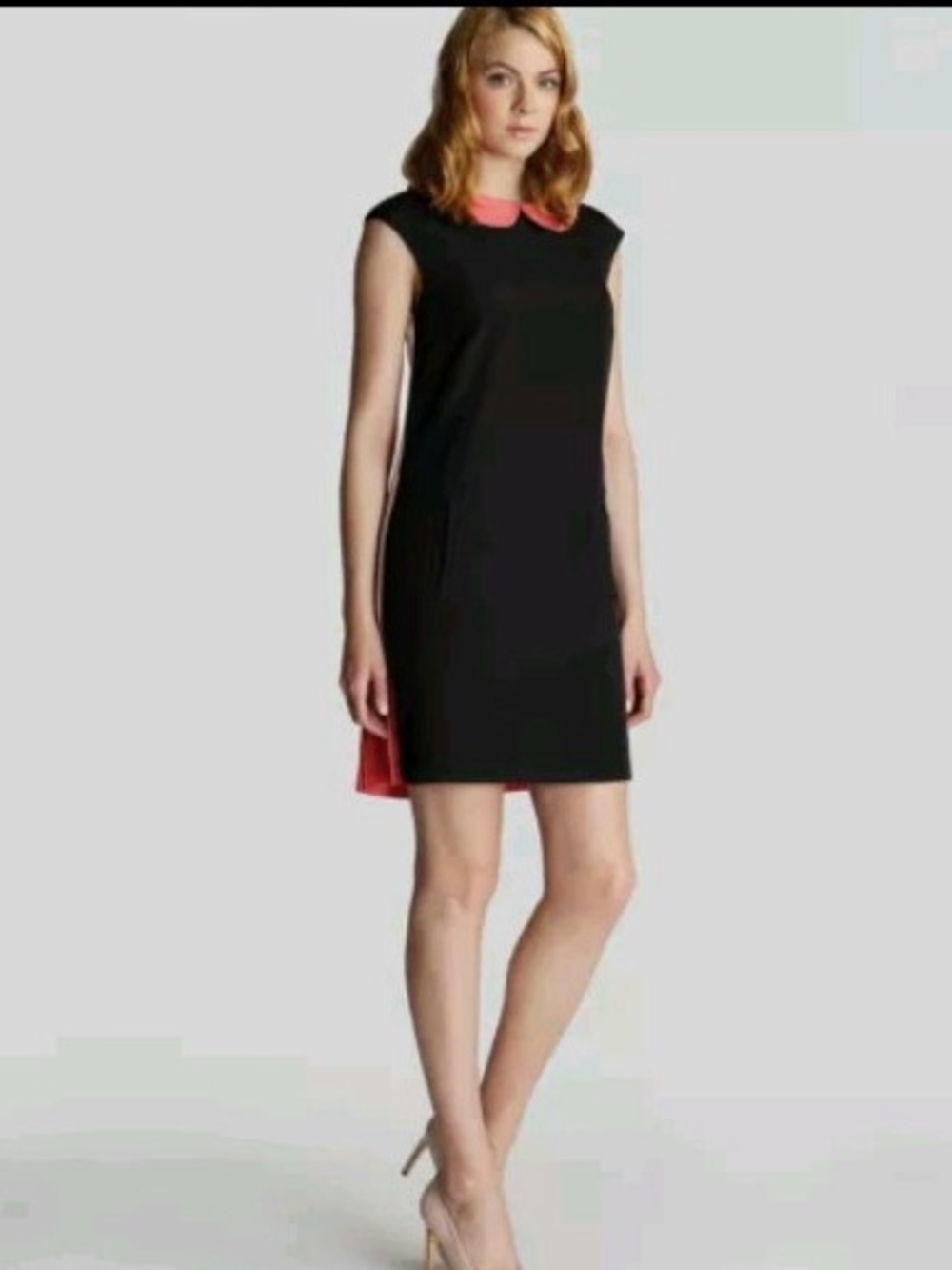 Ted Baker London Black Mini Dress with Pink Collar & Hem